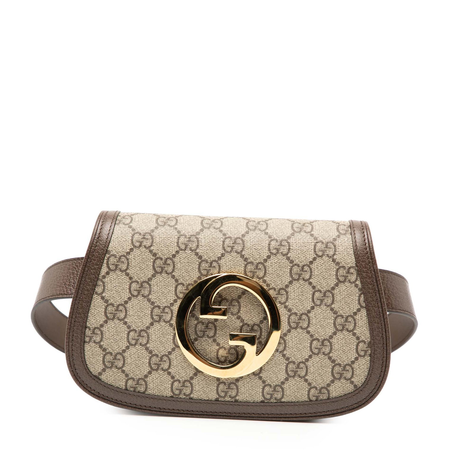 Gucci Blondie GG Supreme Coated Canvas Brown Waist Belt Bag: Gucci Blondie GG Supreme Coated Canvas Brown Waist Belt Bag This Gucci GG Supreme Blondie belt bag features a coated canvas body with leather trim, an adjustable flat waist strap, a front flap with sn