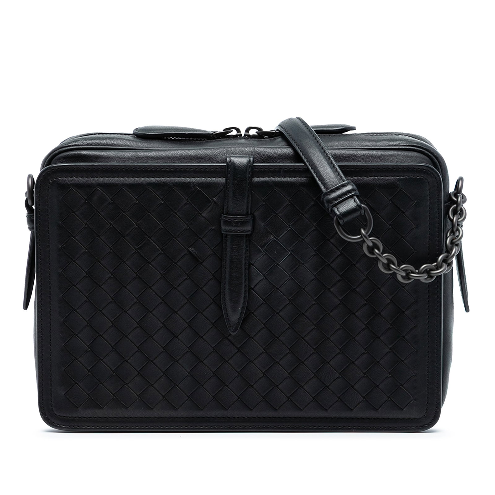 Bottega Veneta Black Nappa Intrecciato Woven Leather Flap Camera Bag (1 of 7)