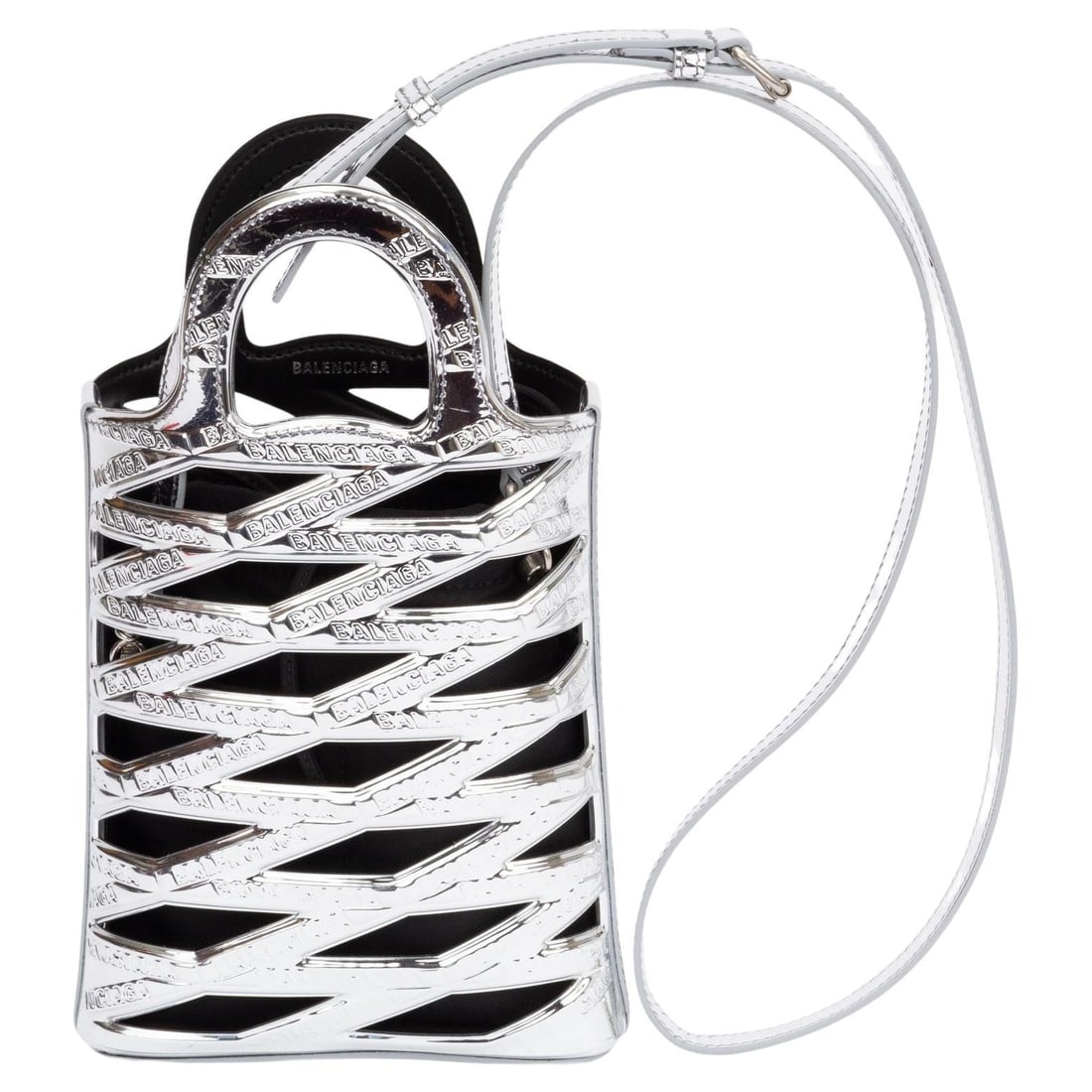 Balenciaga Mirror Silver Leather 2 Way Cross Body Bag: Balenciaga Mirror Silver Leather 2 Way Cross Body Bag Discover the Balenciaga Silver Cross Body 2 Way Bag, a stunning blend of style and functionality. Crafted from new mirror silver leather, this bag