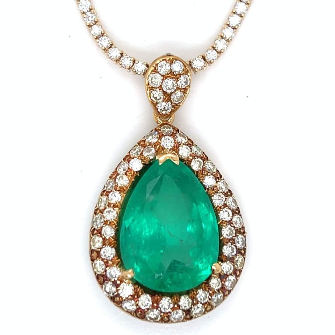 1960's French 18K Gold SSEF Certified 15.50 Ct Emerald & 55 Diamonds Pendant (1 of 5)