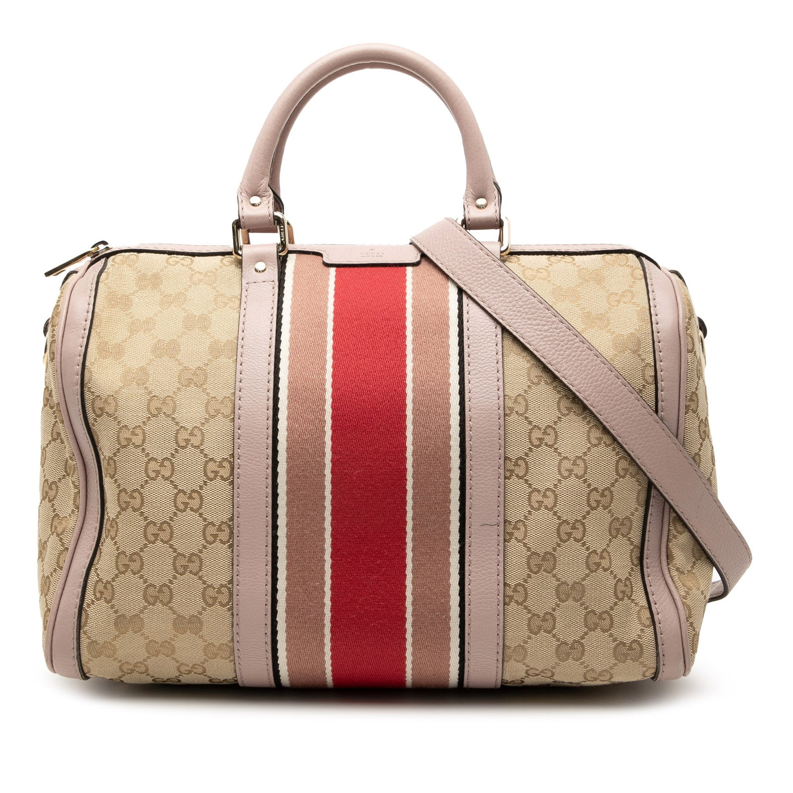 Gucci Joy Boston Beige Canvas Satchel with Leather Trim and Web Stripe (1 of 7)