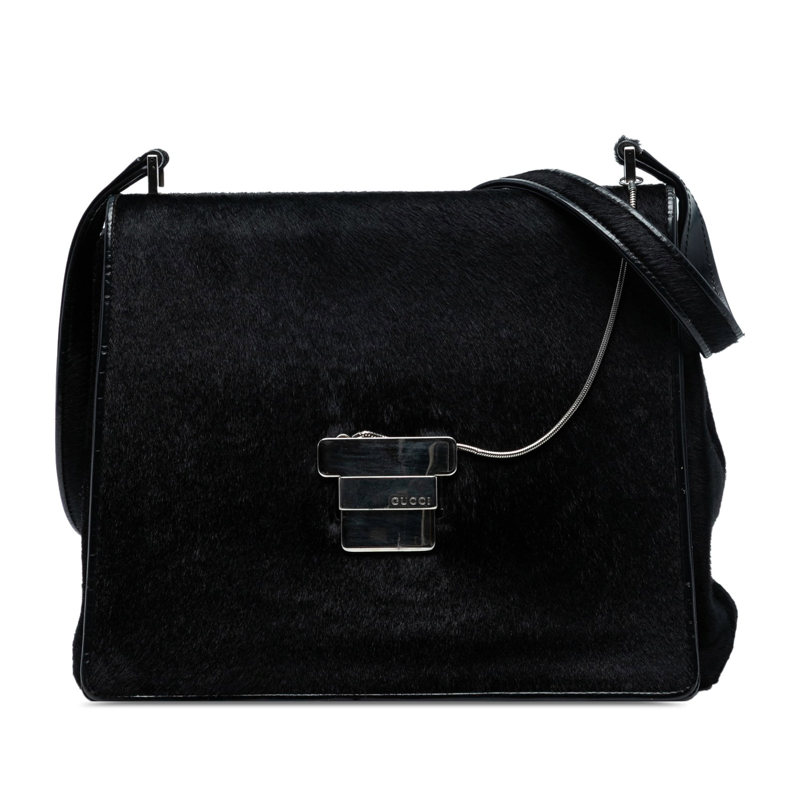 Black Pony Hair Gucci Shoulder Bag with Leather Strap (1 of 8)