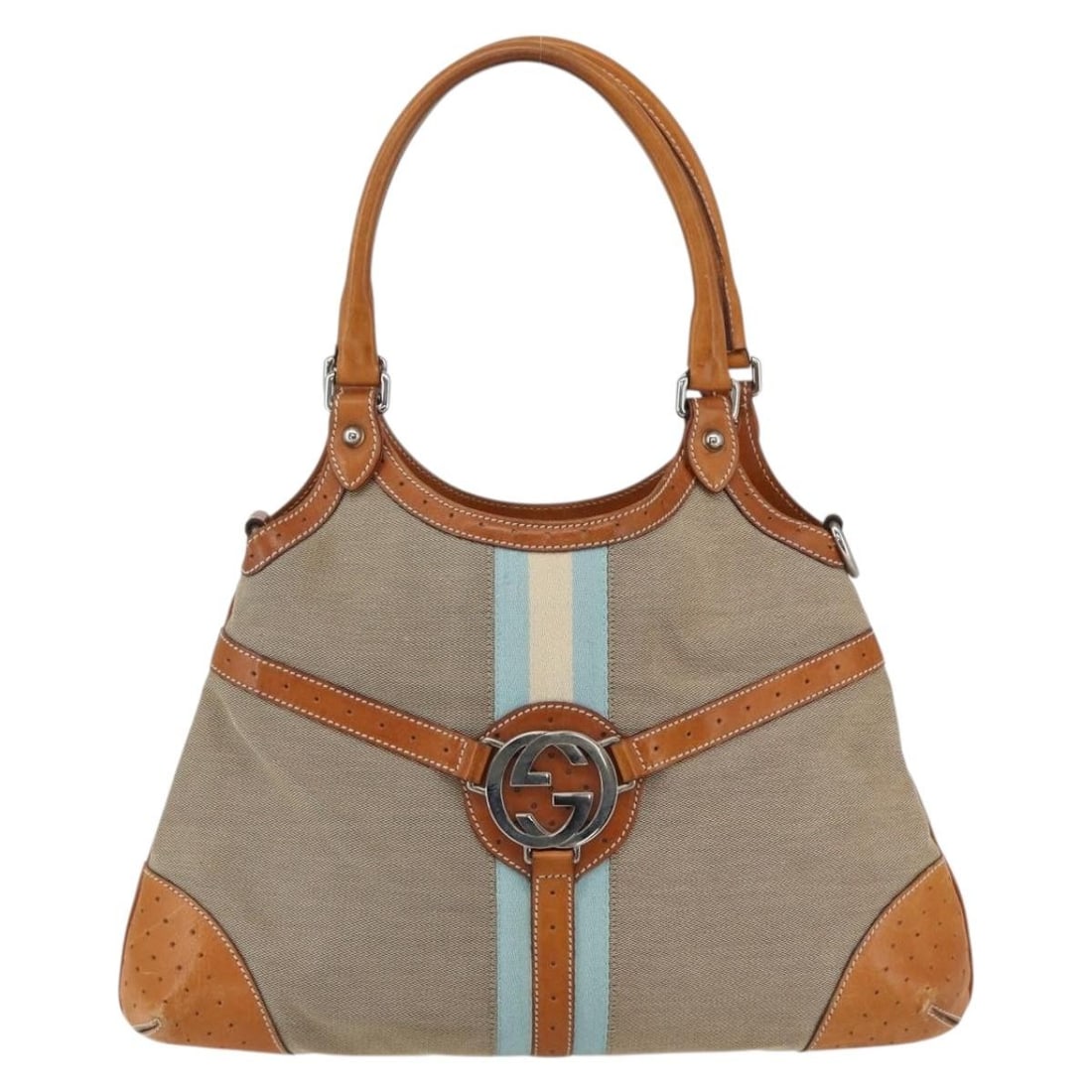 Gucci Reins Web Canvas Shoulder Bag Beige Italy: Gucci Reins Web Canvas Shoulder Bag Beige Italy This Gucci Reins Web Shoulder Bag is crafted from beige canvas and designed for women. It features leather accents and metal fittings. The bag shows sig