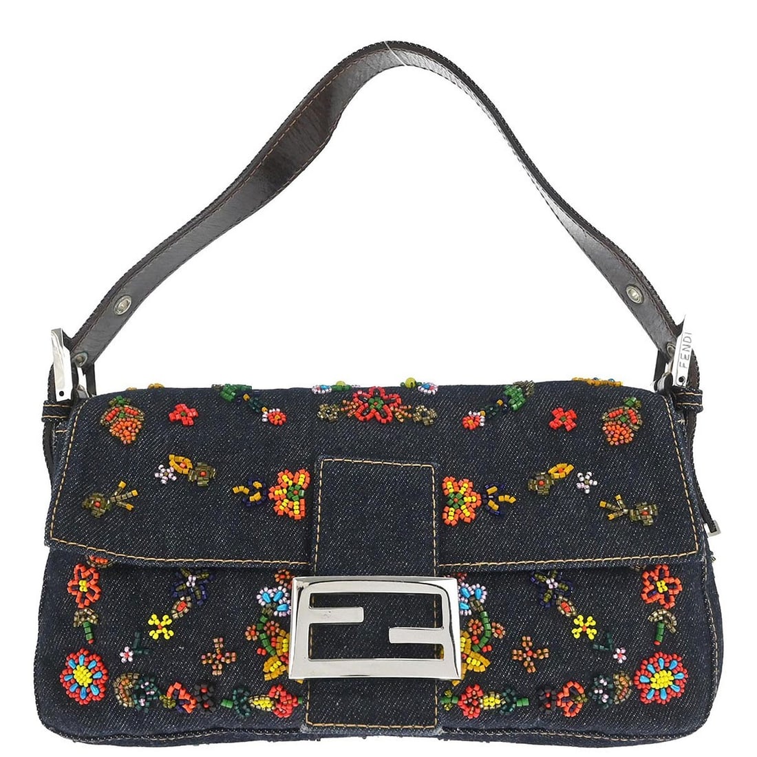 Fendi Baguette Navy Denim Shoulder Bag with Beaded Accents (1 of 10)