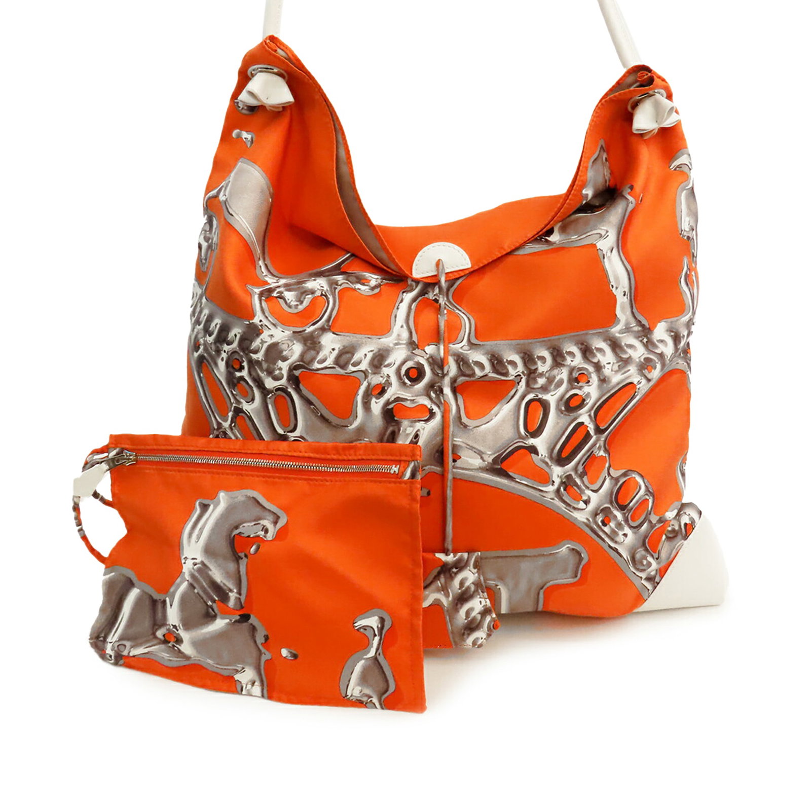 Hermes Vif Argent Silky City 38 Orange Silk and Barenia Leather Shoulder Bag (1 of 15)
