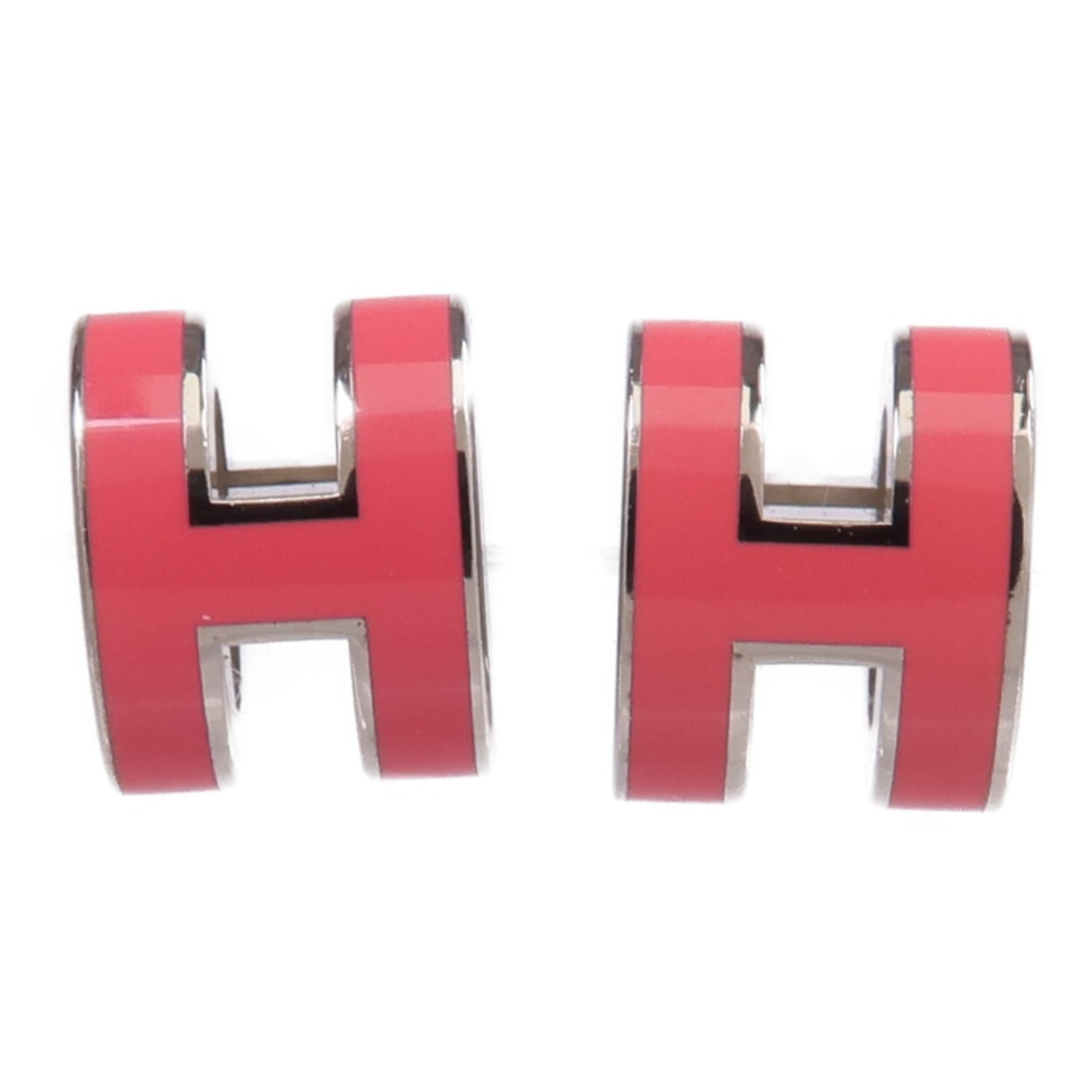 Mini Pop H Pink Silver Tone Pierced Earrings by Hermes (1 of 8)