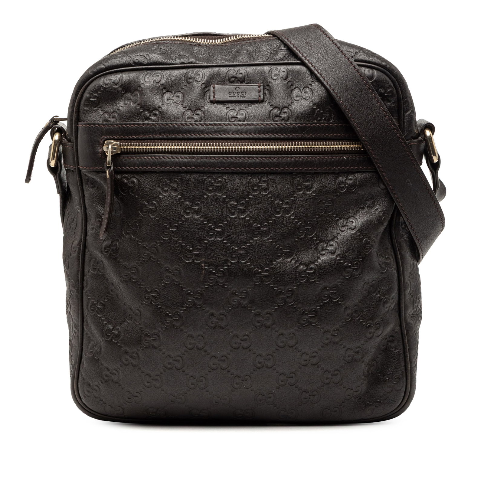 Gucci Guccissima Embossed Leather Brown Adjustable Strap Crossbody Bag (1 of 7)