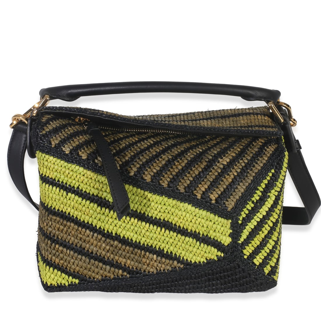 Small Loewe Puzzle Bag in Olive Raffia and Calfskin with Accessories (1 of 8)