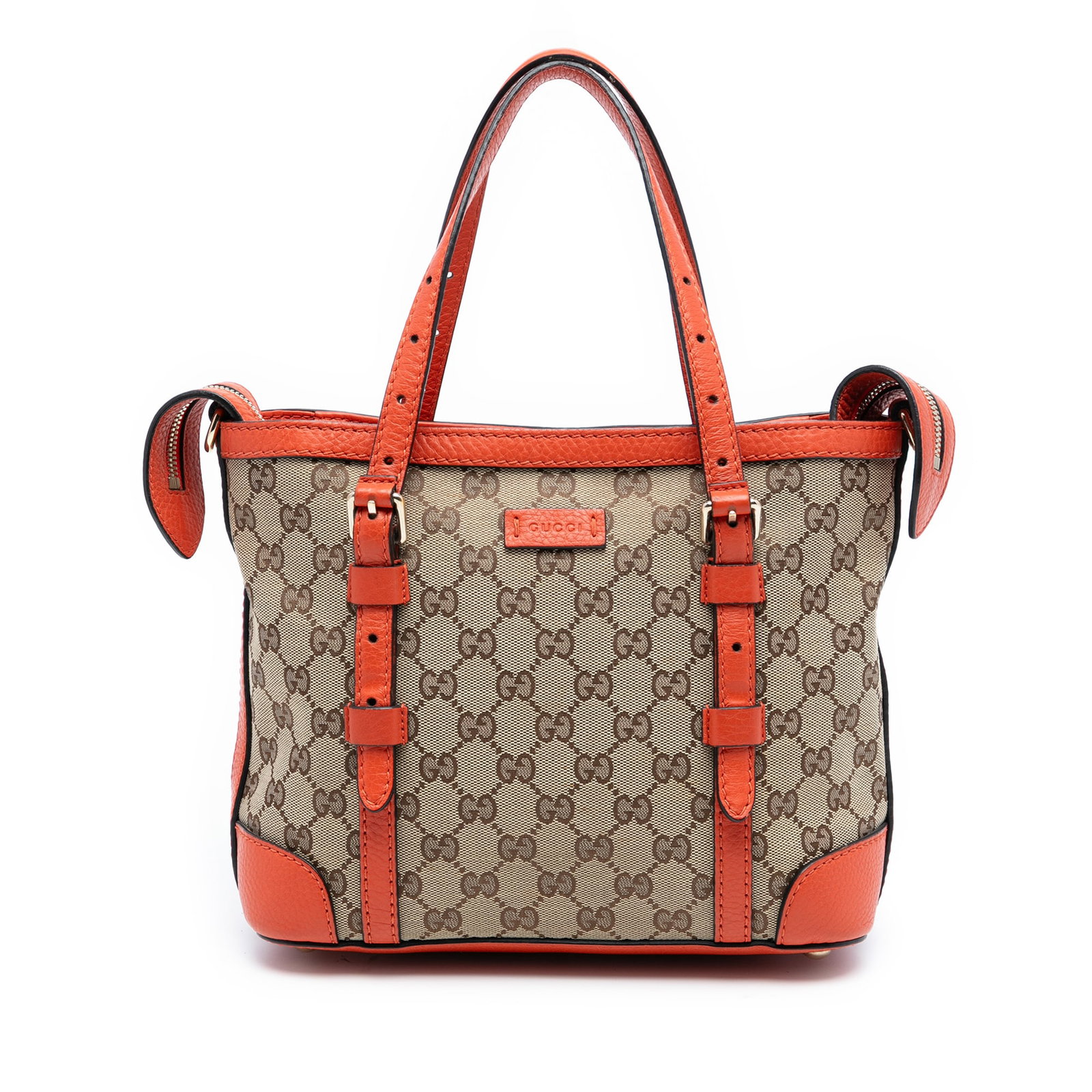 GG Canvas Beige Shoulder Satchel with Leather Trim by Gucci: GG Canvas Beige Shoulder Satchel with Leather Trim by Gucci This Gucci GG Canvas Satchel features a beige canvas body with leather trim, flat leather handles, a top zip closure, and both interior zip