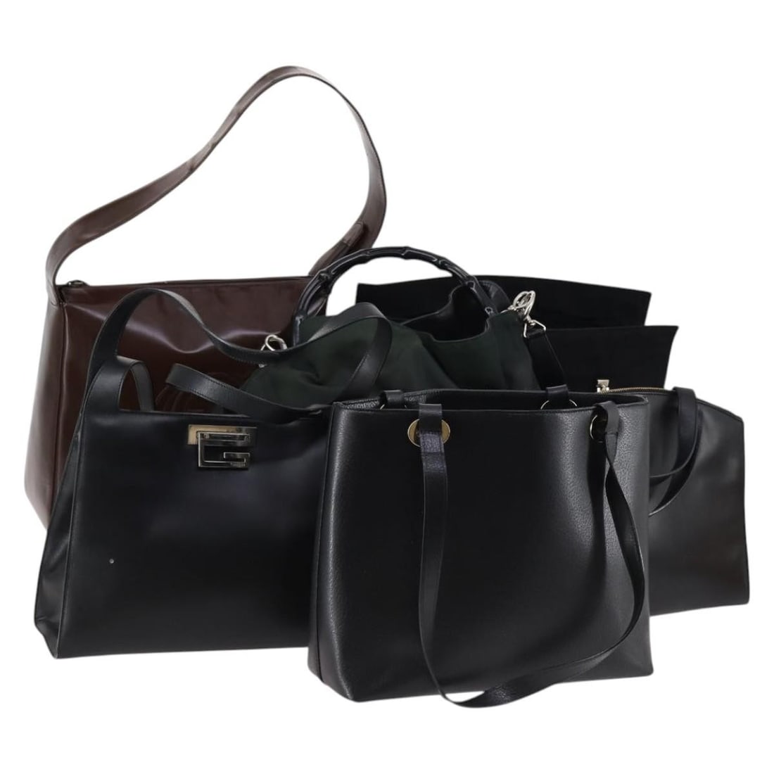 GUCCI Nylon Enamel Leather Shoulder Bag Black Brown Khaki Authentic (1 of 18)