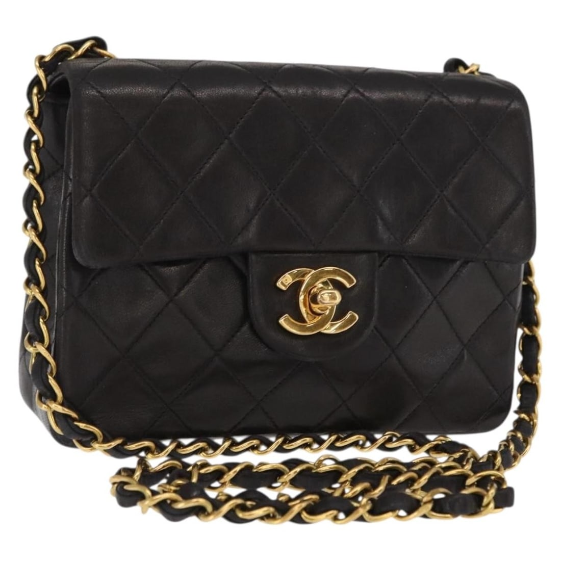 Chanel Matelasse Black and Gold Lambskin Shoulder Bag with Chain: Chanel Matelasse Black and Gold Lambskin Shoulder Bag with Chain This authentic CHANEL Matelasse chain shoulder bag features luxurious lambskin leather in a striking gold and black color combination.