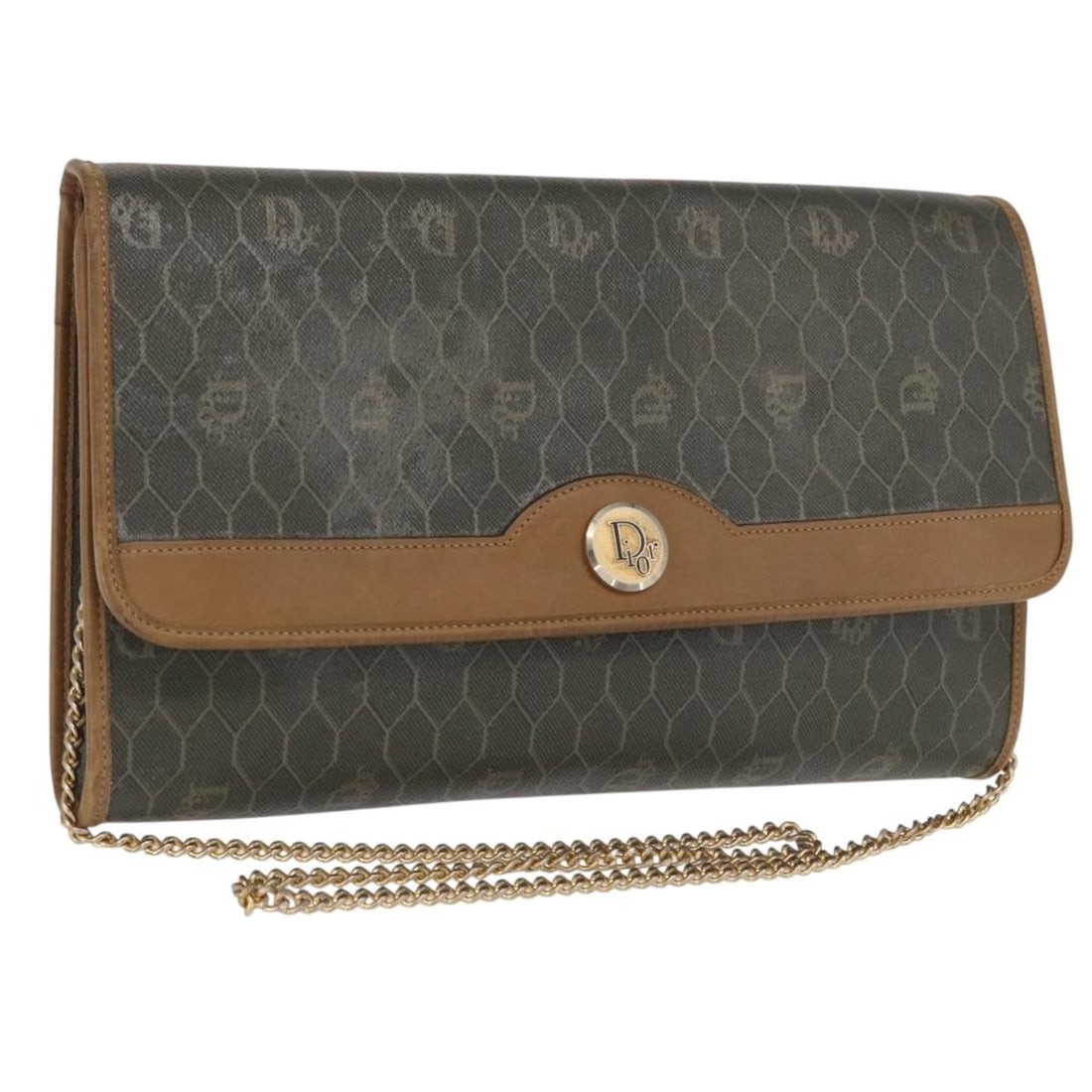 Christian Dior Shoulder Bag Honeycomb Canvas PVC Black Brown Gold Chain: Christian Dior Shoulder Bag Honeycomb Canvas PVC Black Brown Gold Chain This Christian Dior shoulder bag features the brand's signature honeycomb canvas combined with PVC leather in black, brown, and