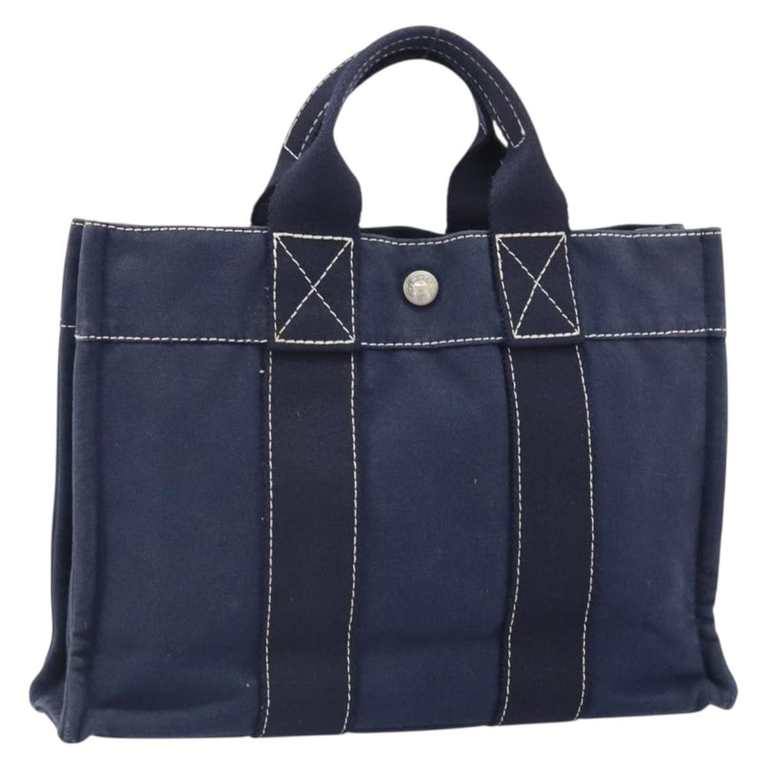 Hermes Fourre Tout PM Navy Canvas Tote Bag with Silver Accents (1 of 18)