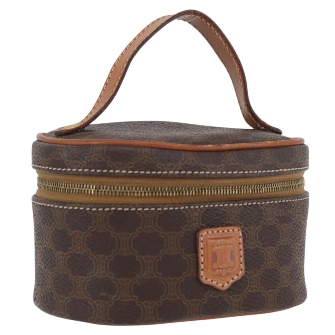 Celine Macadam Mini Vanity Handbag Brown PVC Leather Gold Accents (1 of 18)