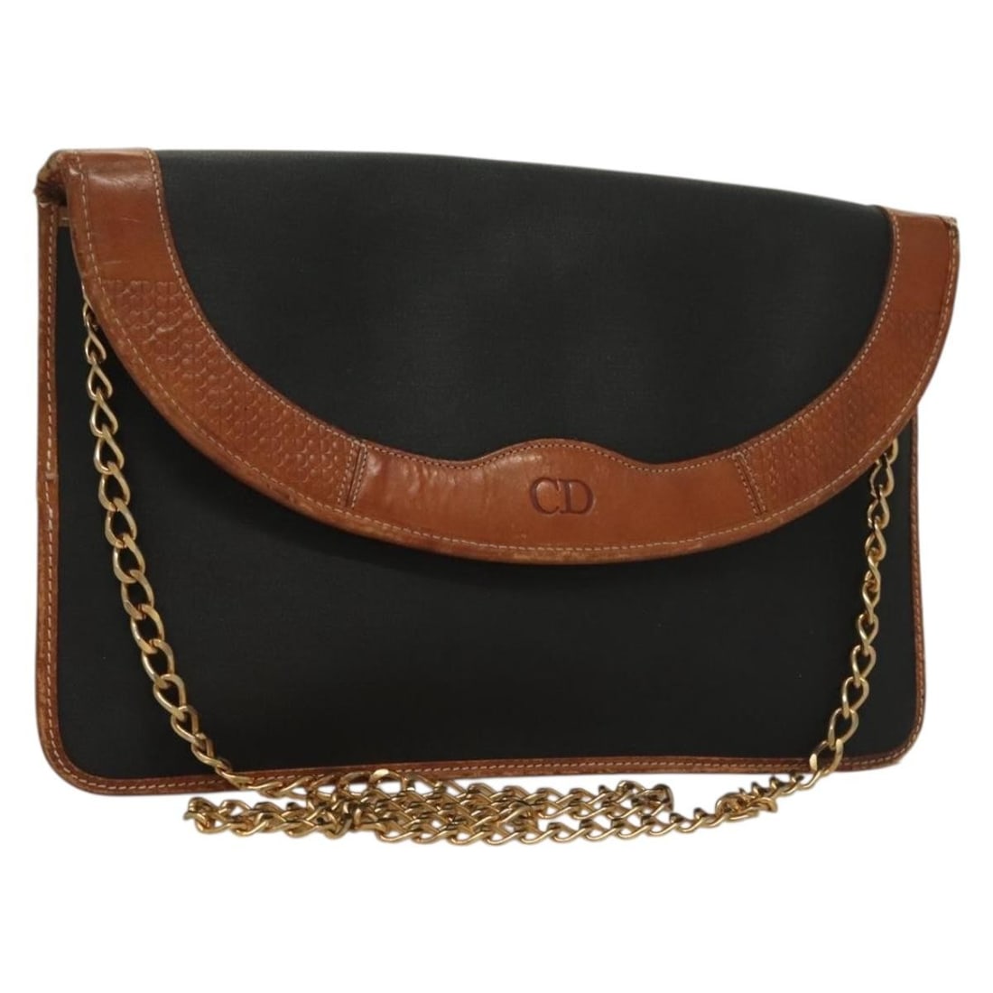 Christian Dior Black Gold Leather Chain Shoulder Bag Auth (1 of 18)