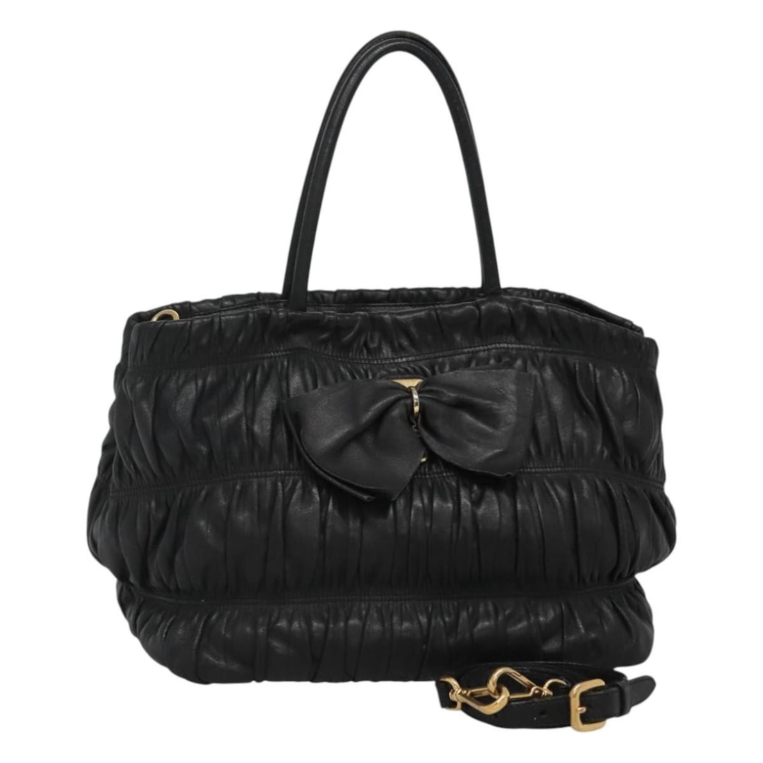 Prada Black Leather 2way Shoulder and Handbag with Strap: Prada Black Leather 2way Shoulder and Handbag with Strap This PRADA 2-way handbag features black leather construction and can be carried by hand or with the included shoulder strap. Designed for women