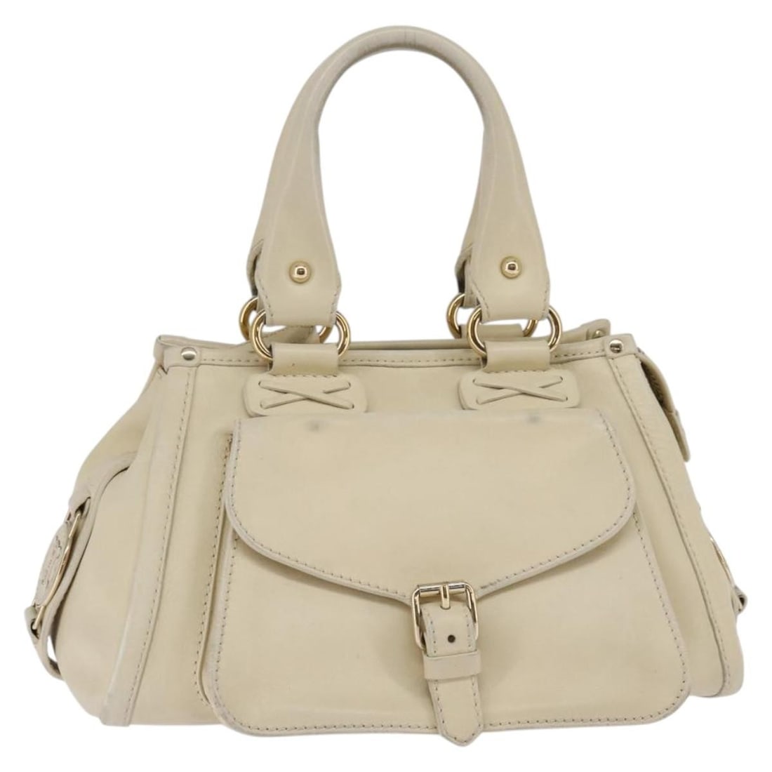 CELINE Triomphe Beige Gold Leather Hand Bag Auth JES046 (1 of 18)
