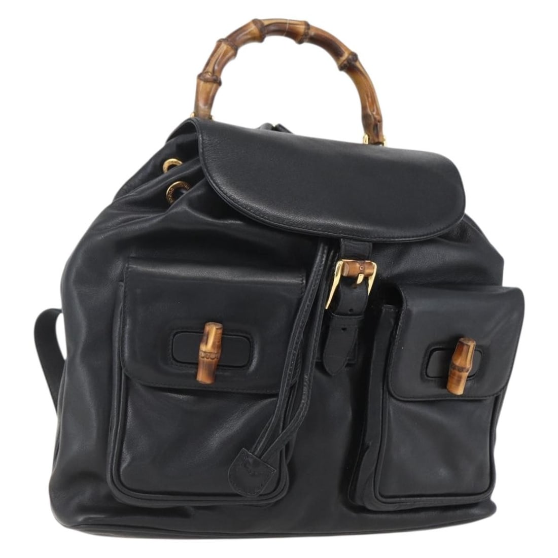 GUCCI Bamboo Leather Backpack Black Gold 003 2058 0016 Authentic: GUCCI Bamboo Leather Backpack Black Gold 003 2058 0016 Authentic Introducing the GUCCI Bamboo Backpack, a sophisticated accessory crafted from high-quality leather in a striking black and gold color s
