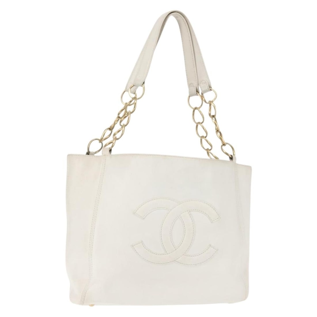 CHANEL Grained Caviar Tote Bag White Gold Auth BA6361 Italy (1 of 18)