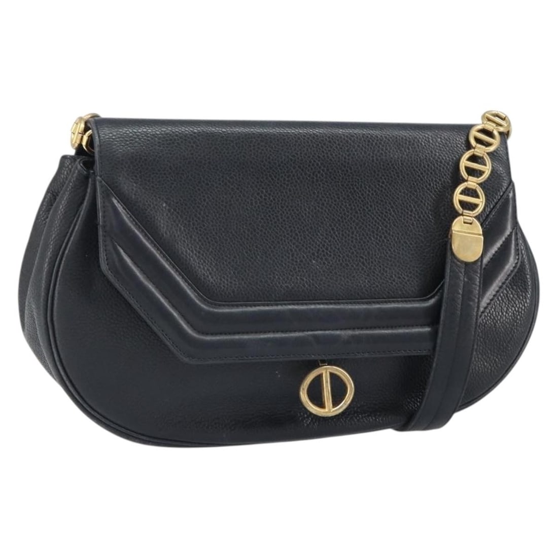Christian Dior Black Leather Shoulder Bag with Gold Accents France: Christian Dior Black Leather Shoulder Bag with Gold Accents France This Christian Dior shoulder bag for women features black leather with gold accents. The bag is made in France and has a structured s