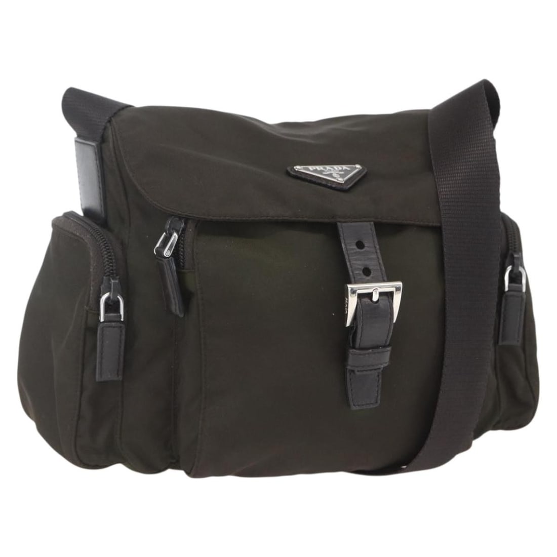 Prada Khaki Nylon Shoulder Bag Silver Hardware Italy (1 of 18)
