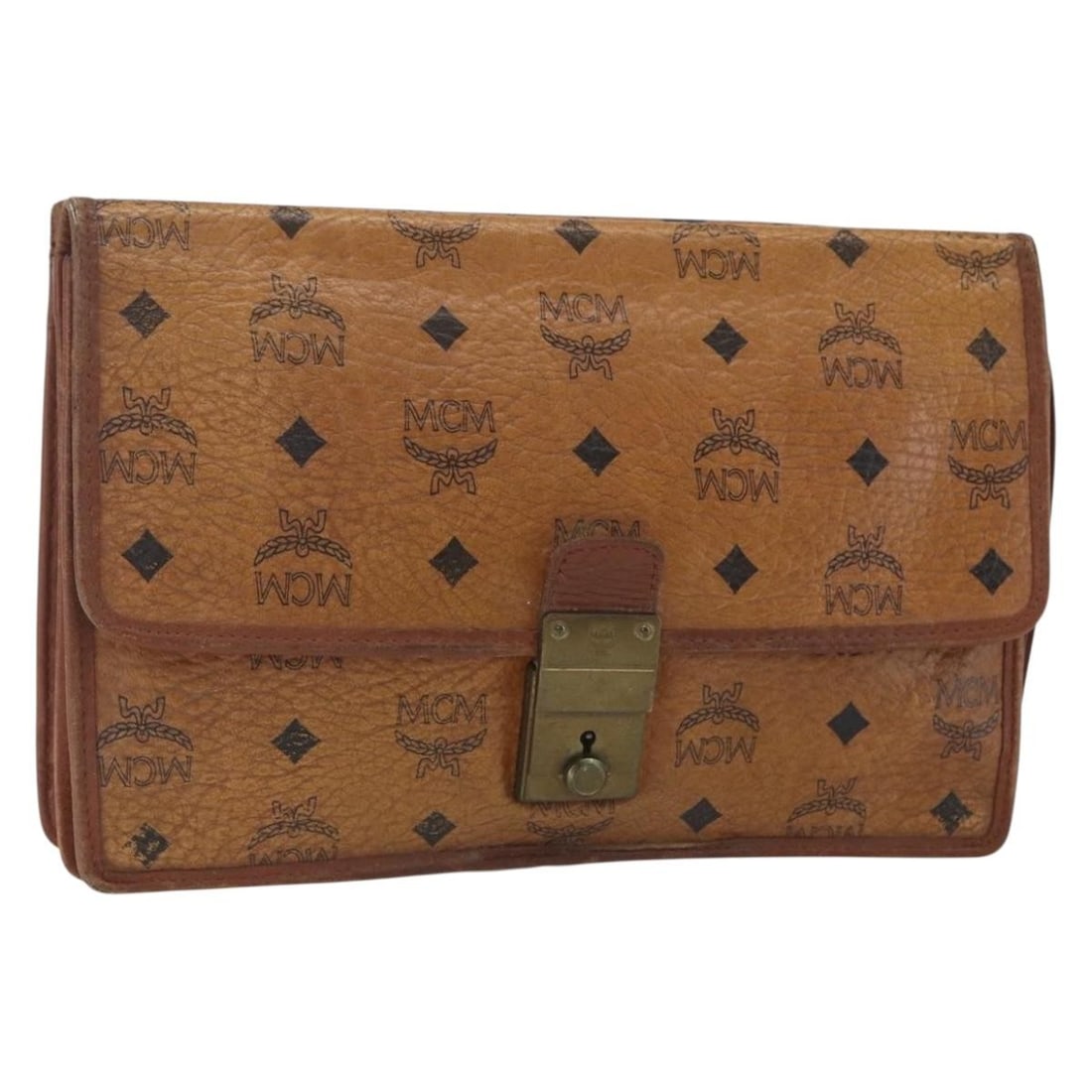 Brown PVC Leather MCM Vicetos Clutch Bag with Gold Accents (1 of 18)