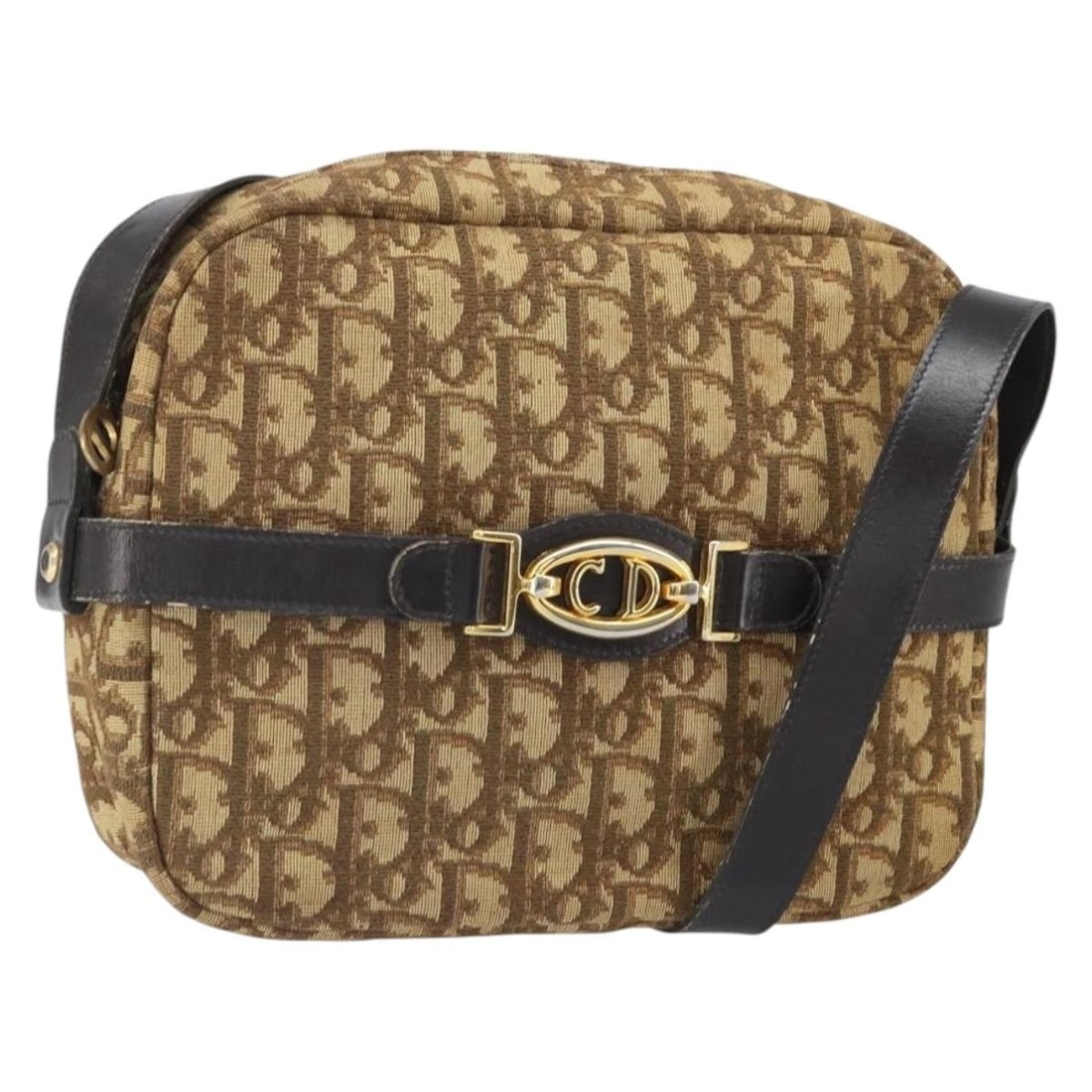 Christian Dior Brown Gold Trotter Canvas Women's Shoulder Bag France: Christian Dior Brown Gold Trotter Canvas Women's Shoulder Bag France This is a Christian Dior Trotter Canvas shoulder bag in brown and gold tones, crafted for women. Made in France, the bag features D