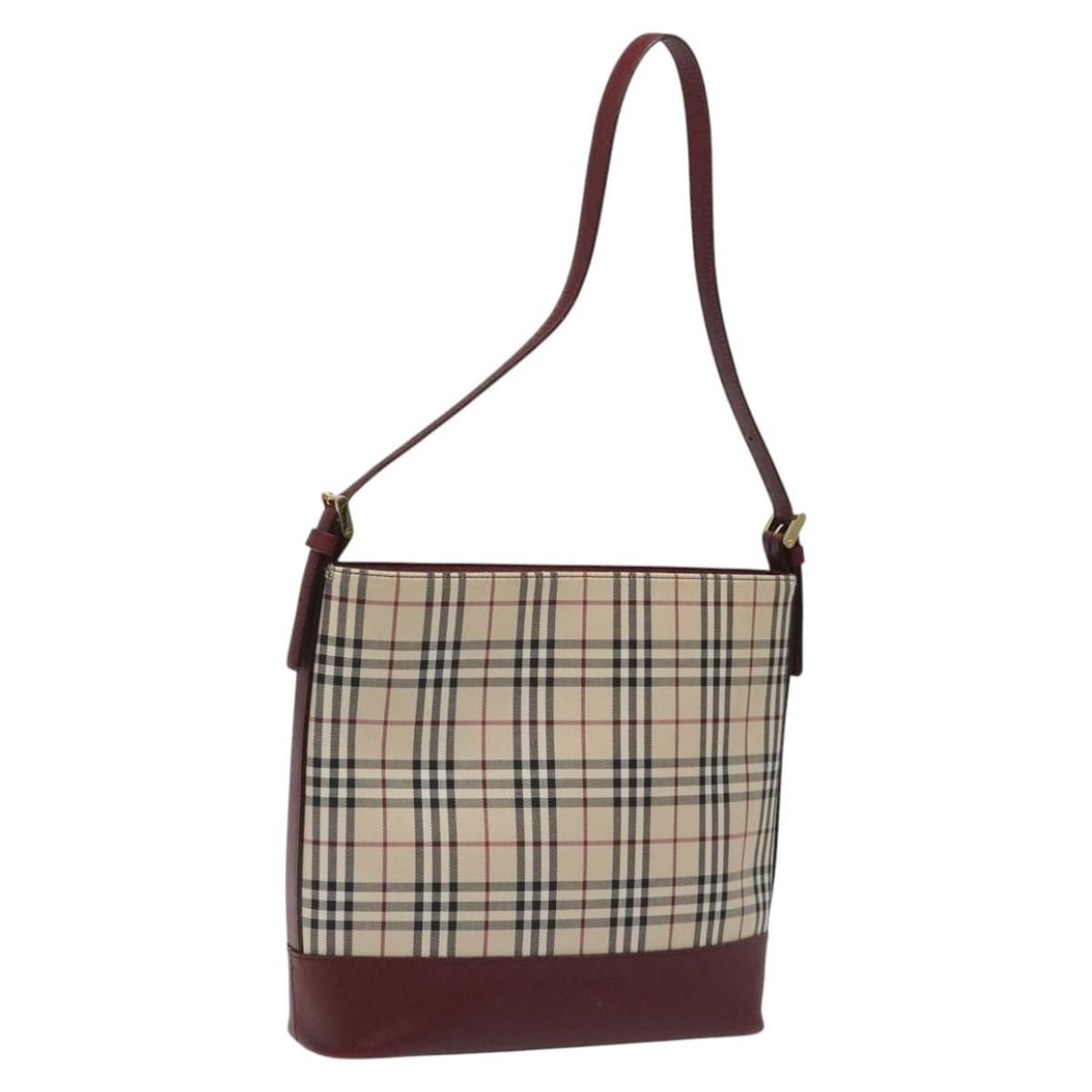 Burberry Beige Gold Nova Check Canvas Shoulder Purse for Women: Burberry Beige Gold Nova Check Canvas Shoulder Purse for Women This Burberry Nova Check shoulder bag features a beige and gold canvas exterior, designed for women. The bag has a classic Nova Check pat