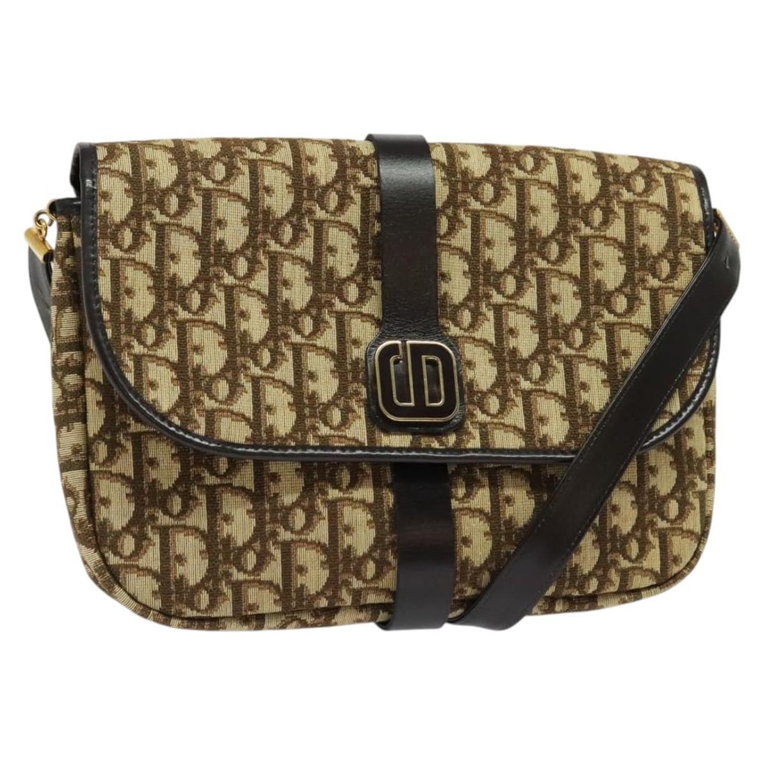 Christian Dior Brown Gold Trotter Canvas Shoulder Bag Auth (1 of 18)