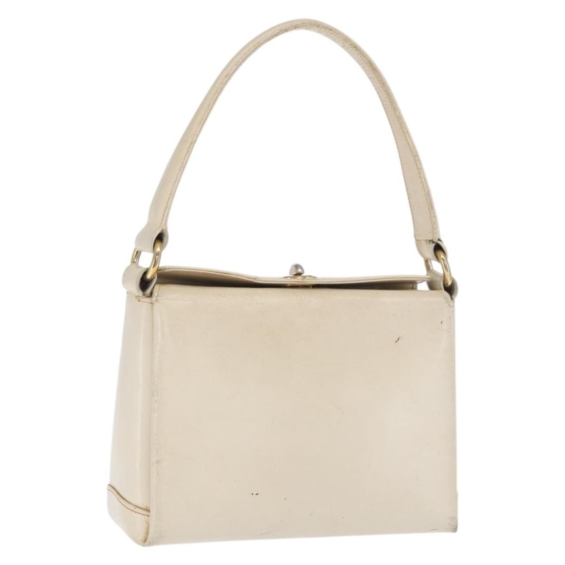 White Leather Gucci Handbag with Silver Accents Made in Italy: White Leather Gucci Handbag with Silver Accents Made in Italy This Gucci hand bag features a white and silver leather exterior and is crafted in Italy. The bag shows significant signs of use, includin