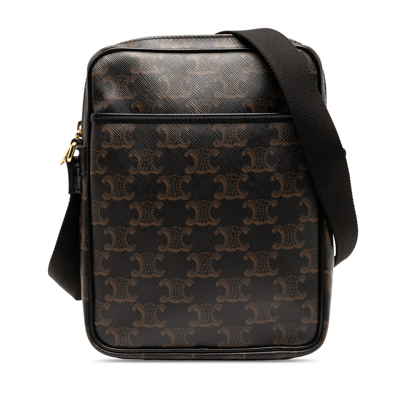 Celine Triomphe Brown Coated Canvas Vertical Crossbody Bag: Celine Triomphe Brown Coated Canvas Vertical Crossbody Bag Introducing the Celine Triomphe Coated Canvas Vertical Crossbody, a stylish and functional accessory crafted from high-quality coated canvas