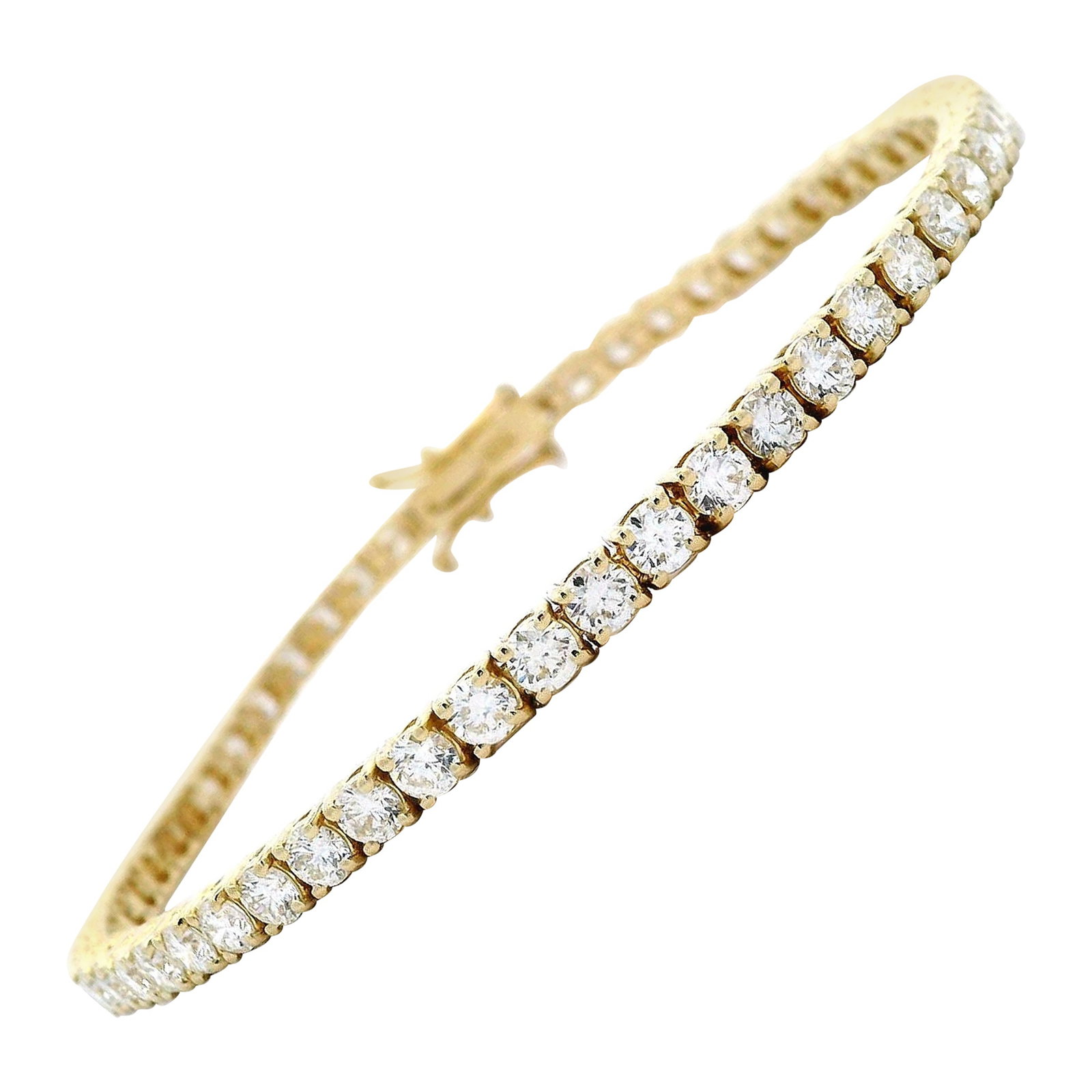 5.40ct Diamond Tennis Bracelet 18k Yellow Gold GIA Appraisal: 5.40ct Diamond Tennis Bracelet 18k Yellow Gold GIA Appraisal This stunning diamond tennis bracelet features 57 round brilliant diamonds totaling 5.40 carats, expertly set in luxurious 18k yellow gold.
