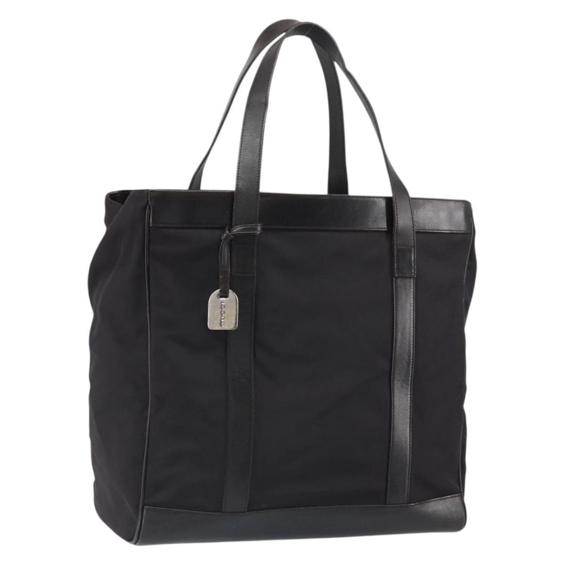 Brown Nylon Gucci 002 3754 0404 Tote Shoulder Bag Silver Accents: Brown Nylon Gucci 002 3754 0404 Tote Shoulder Bag Silver Accents This GUCCI tote bag is crafted from brown nylon with silver-tone accents. It features dual handles, a spacious interior, and a practica