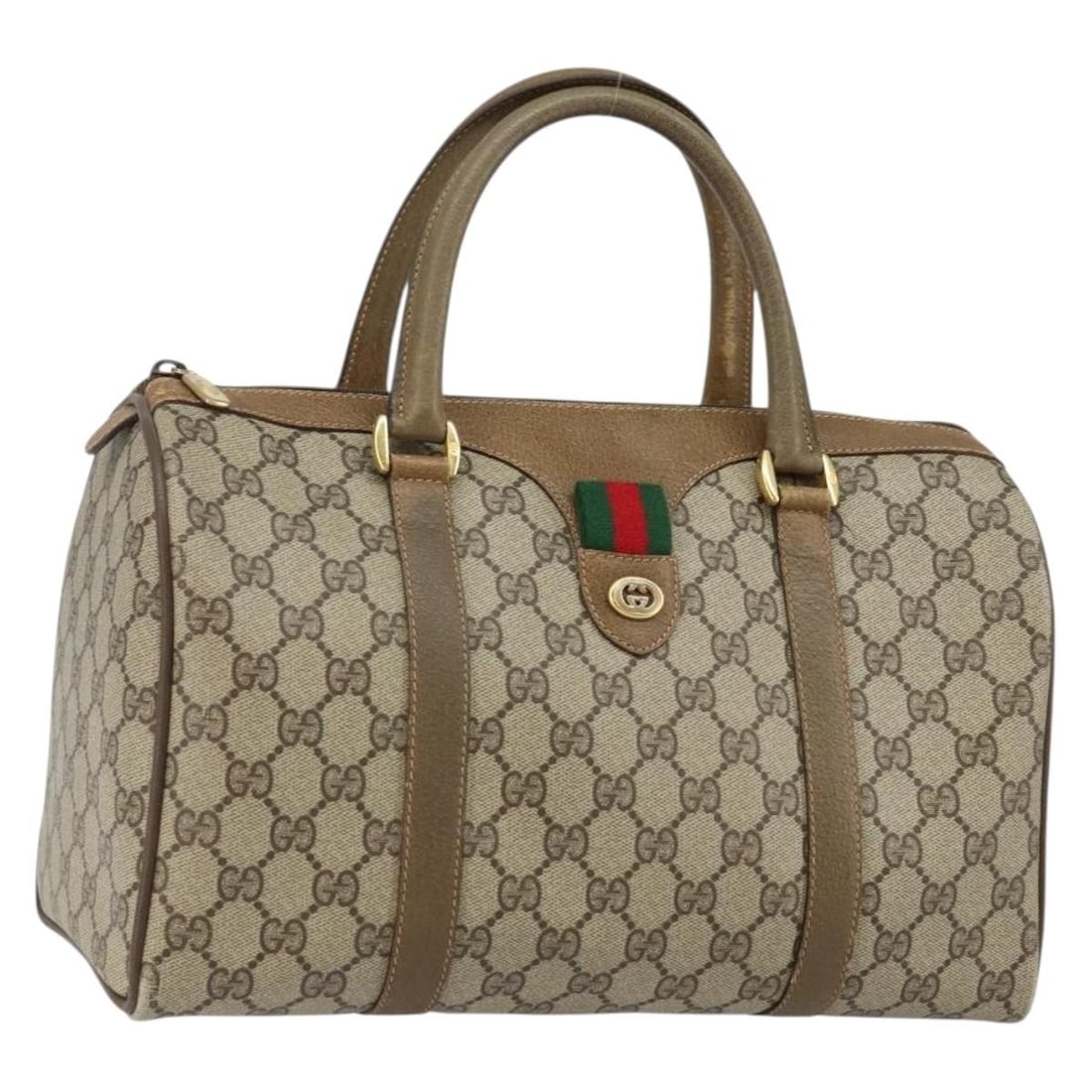 GUCCI GG Supreme Sherry Line Boston Bag Beige Gold PVC 40 02 007 Auth: GUCCI GG Supreme Sherry Line Boston Bag Beige Gold PVC 40 02 007 Auth This authentic GUCCI GG Supreme Web Sherry Line Boston Bag is crafted from durable PVC leather in an elegant beige and gold color