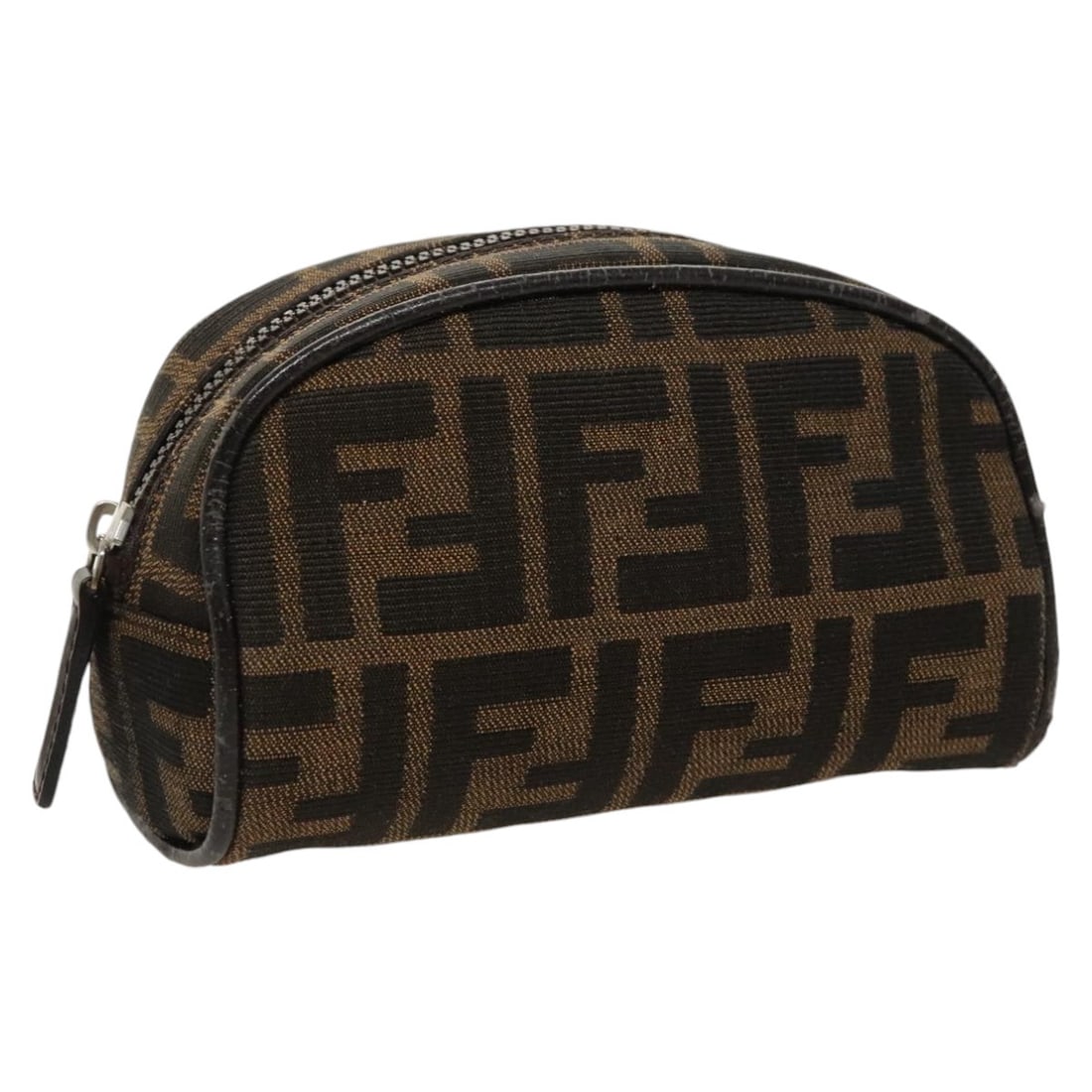 Fendi Women's Brown Black Silver Zucca Canvas Small Pouch Made in Italy (1 of 16)