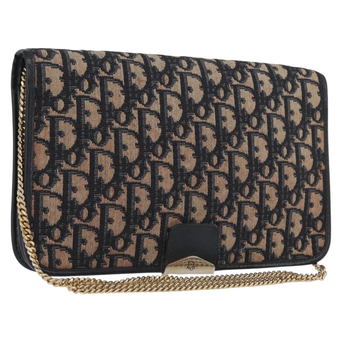 Navy Trotter Canvas Christian Dior Shoulder Bag with Gold Tone Chain: Navy Trotter Canvas Christian Dior Shoulder Bag with Gold Tone Chain This Christian Dior shoulder bag features the iconic Trotter canvas in navy and gold tones. Designed for women, it offers a classic