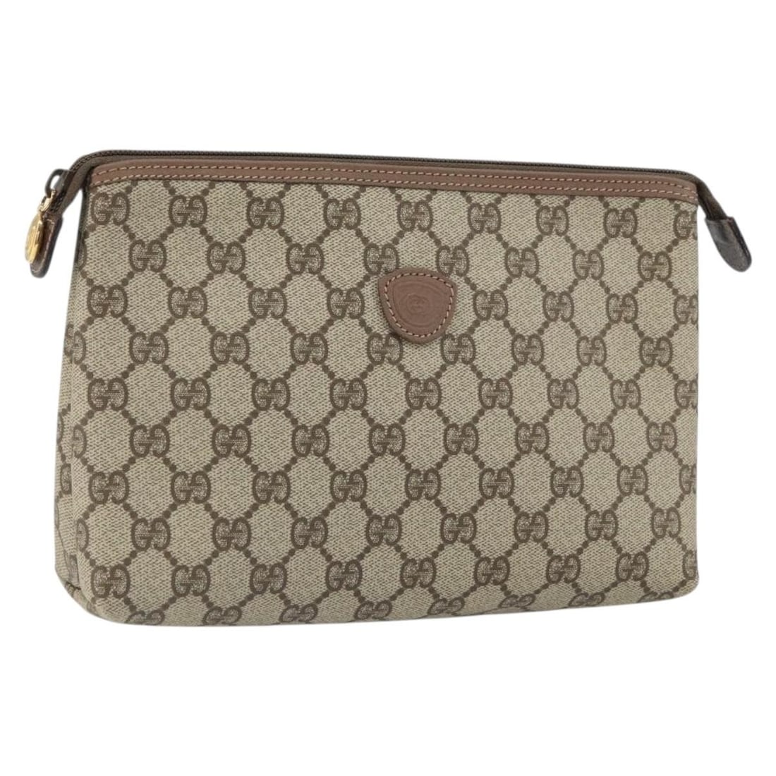 Beige gold PVC leather clutch by Gucci GG Supreme 014 115 6088: Beige gold PVC leather clutch by Gucci GG Supreme 014 115 6088 This is a GUCCI GG Supreme clutch bag crafted from beige and gold PVC leather and GG canvas. Made in Italy, this clutch features a struct