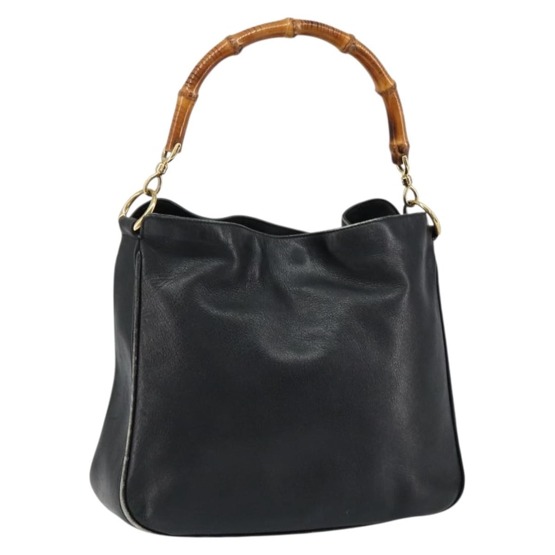 GUCCI Bamboo Leather Hand Bag Black Gold 001 0166 1638 Auth Italy: GUCCI Bamboo Leather Hand Bag Black Gold 001 0166 1638 Auth Italy This authentic GUCCI Bamboo Hand Bag is a stylish accessory crafted from high-quality leather in a chic black and gold color combinati
