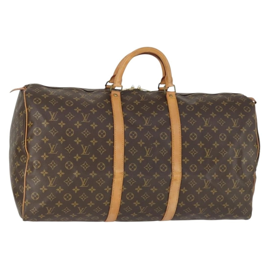Louis Vuitton Monogram Canvas Boston Bag 60 M41422 Made in France: Louis Vuitton Monogram Canvas Boston Bag 60 M41422 Made in France This Louis Vuitton Keepall 60 Boston Bag features the iconic Monogram Canvas exterior crafted in France. The bag shows heavy use with