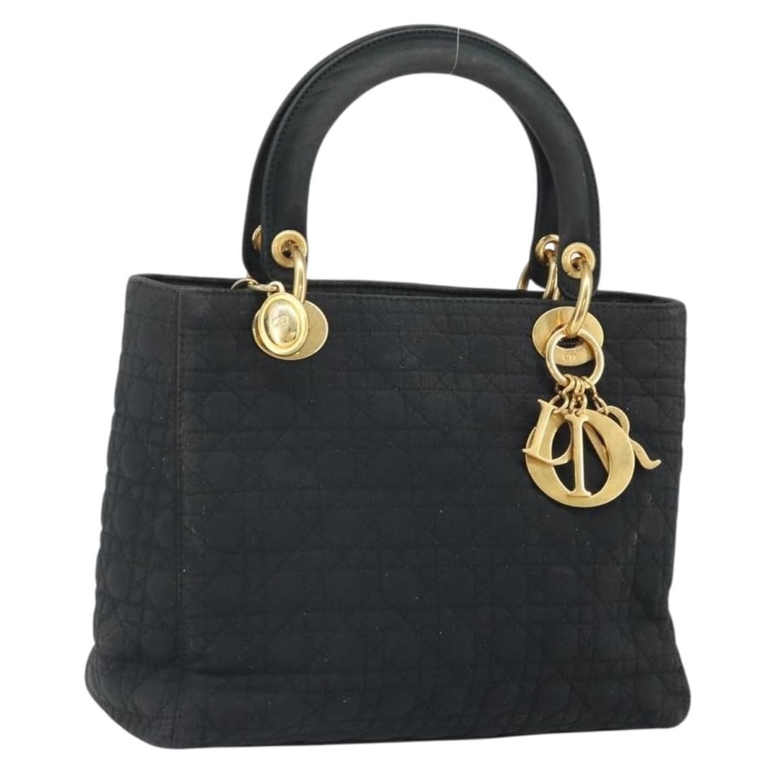 Lady Dior Black Nylon Handbag with Gold Tone Charm by Christian Dior (1 of 18)