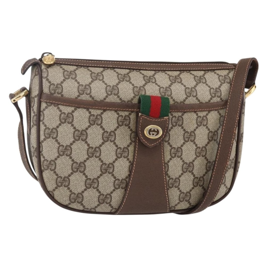GUCCI GG Supreme Sherry Line Beige Gold Shoulder Bag PVC Auth 89 02 032: GUCCI GG Supreme Sherry Line Beige Gold Shoulder Bag PVC Auth 89 02 032 This authentic GUCCI GG Supreme Web Sherry Line Bag is a stylish shoulder bag made from durable PVC leather in a chic beige and