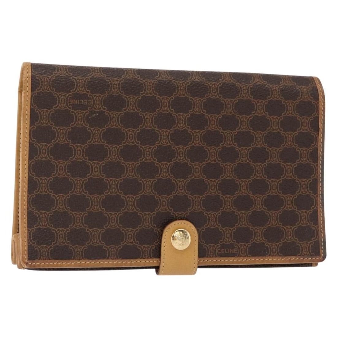 CELINE Macadam Canvas Pouch Brown Gold PVC Leather Italy Auth (1 of 18)