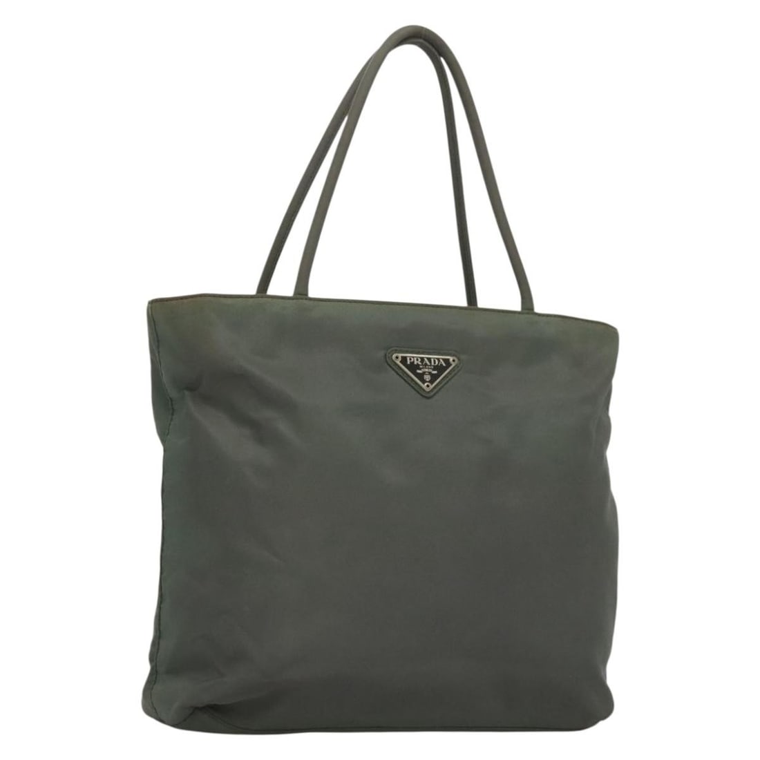 Authentic PRADA Khaki Silver Nylon Hand Bag Italy 135704 (1 of 18)