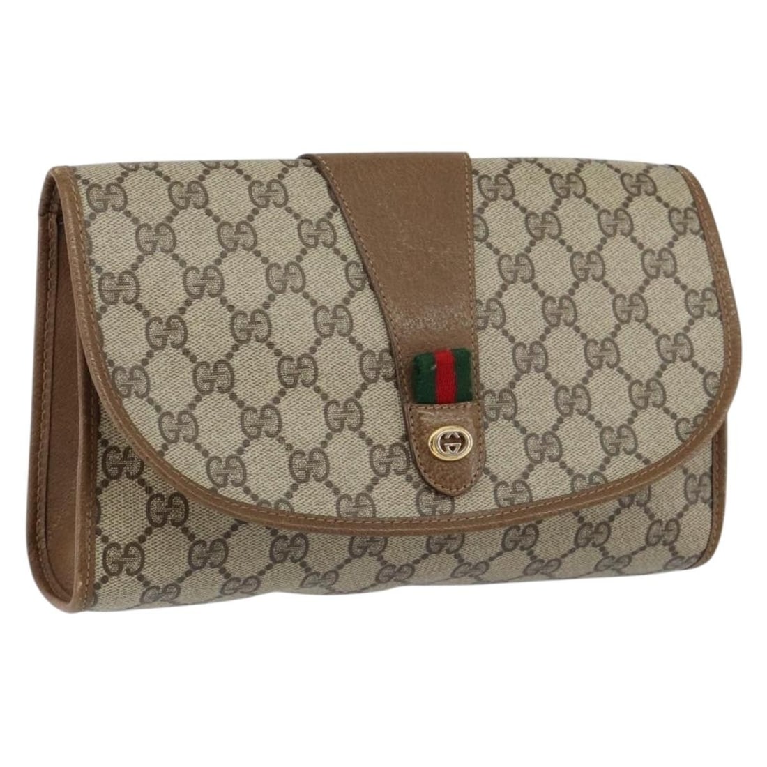 GUCCI GG Supreme Beige Gold Clutch Bag PVC 89 01 030 Auth Italy (1 of 18)
