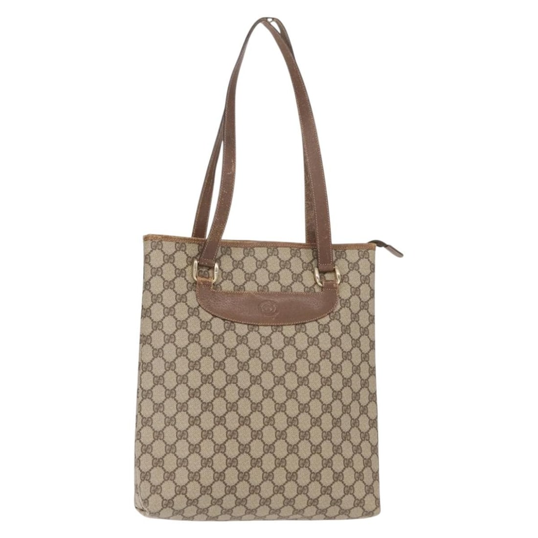 GUCCI GG Supreme Beige Gold Tote Bag PVC Italy Auth 002 39 6130 9411: GUCCI GG Supreme Beige Gold Tote Bag PVC Italy Auth 002 39 6130 9411 Introducing the GUCCI GG Supreme Tote Bag, a stylish accessory crafted in Italy from high-quality PVC leather and GG canvas. This t