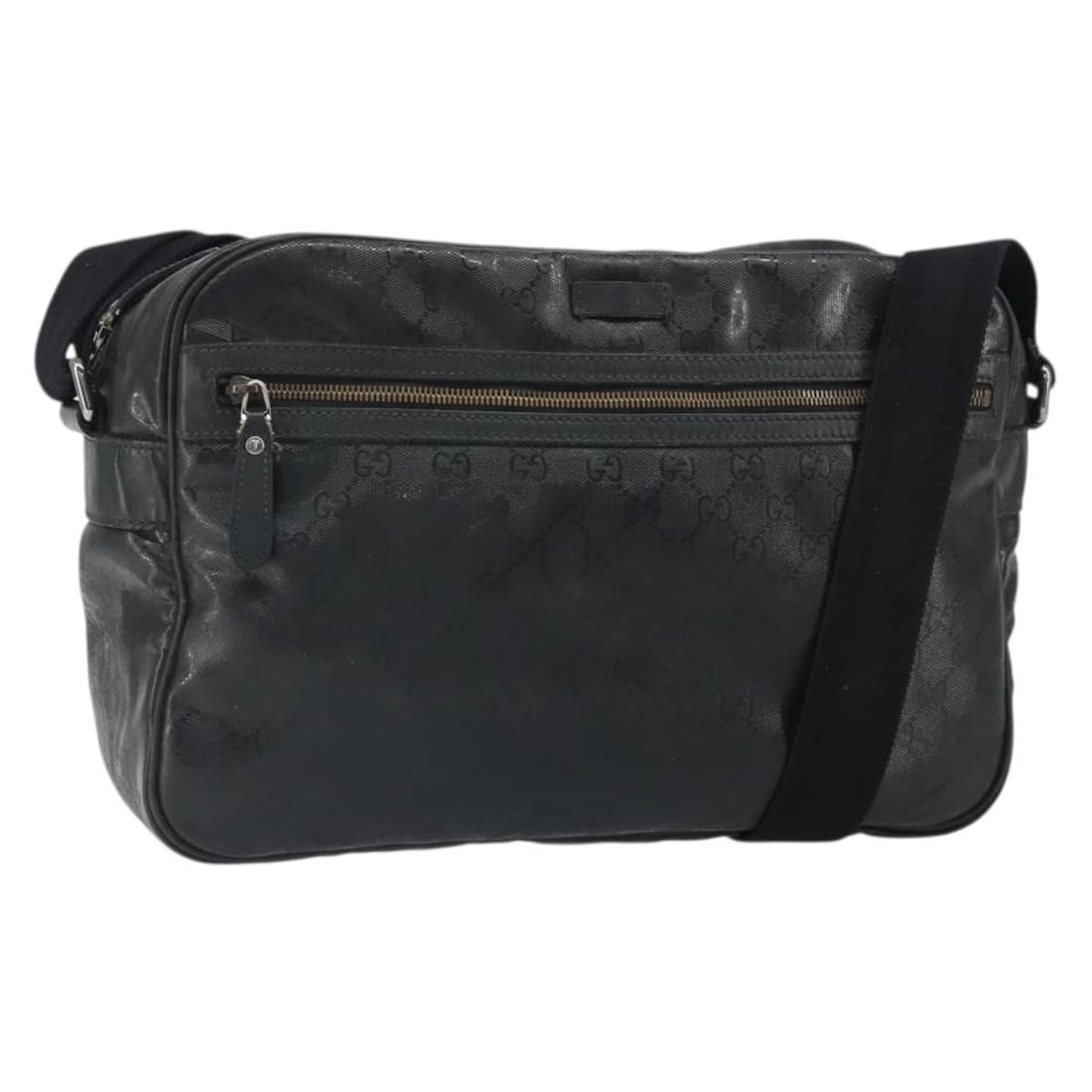 Gucci GG Canvas Black PVC Shoulder Bag Model 211107 Silver Accents: Gucci GG Canvas Black PVC Shoulder Bag Model 211107 Silver Accents This GUCCI GG shoulder bag features a black and silver exterior crafted from PVC leather and GG canvas. Designed with a spacious inte