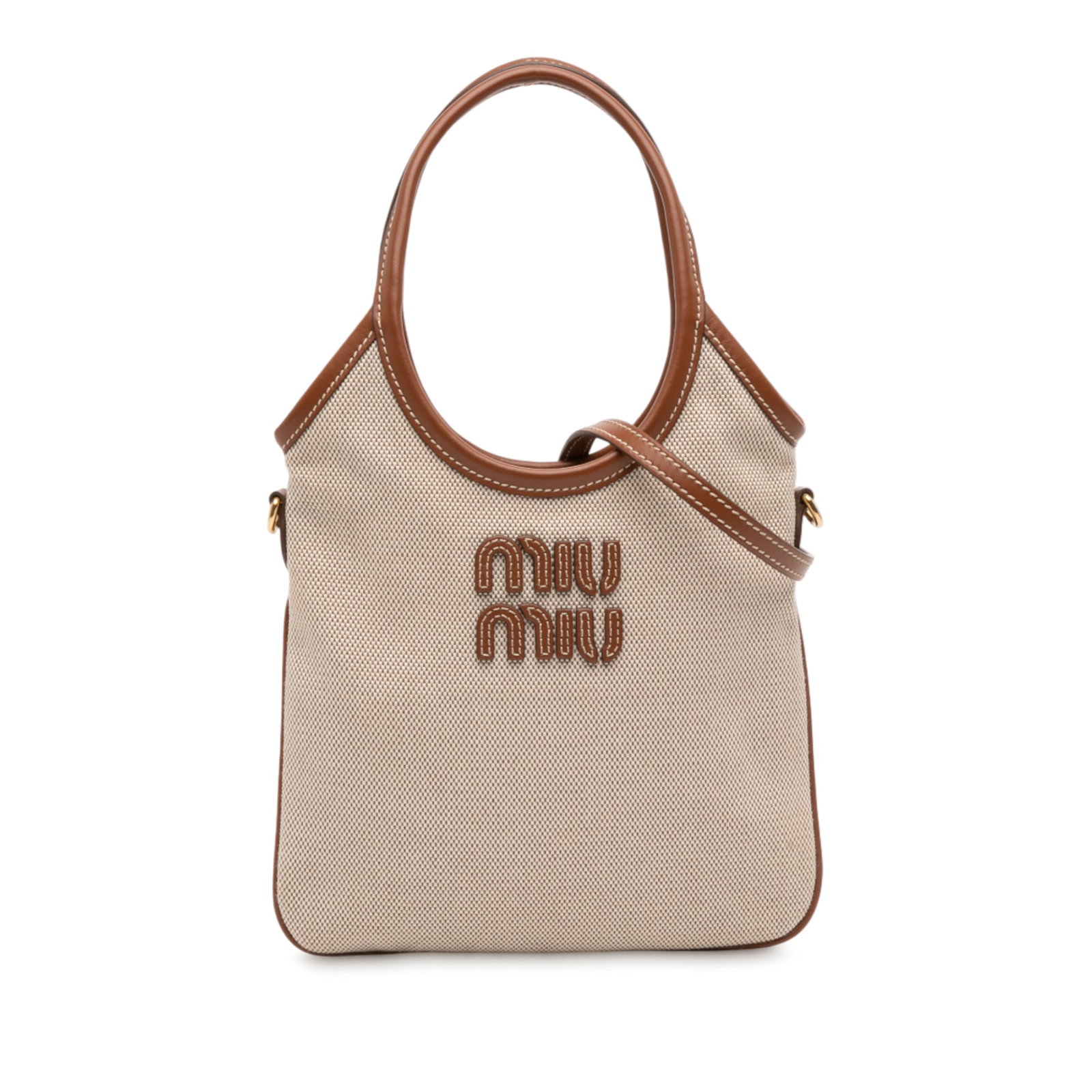 Miu Miu Ivy Canvas Satchel with Leather Trim and Detachable Strap (1 of 11)