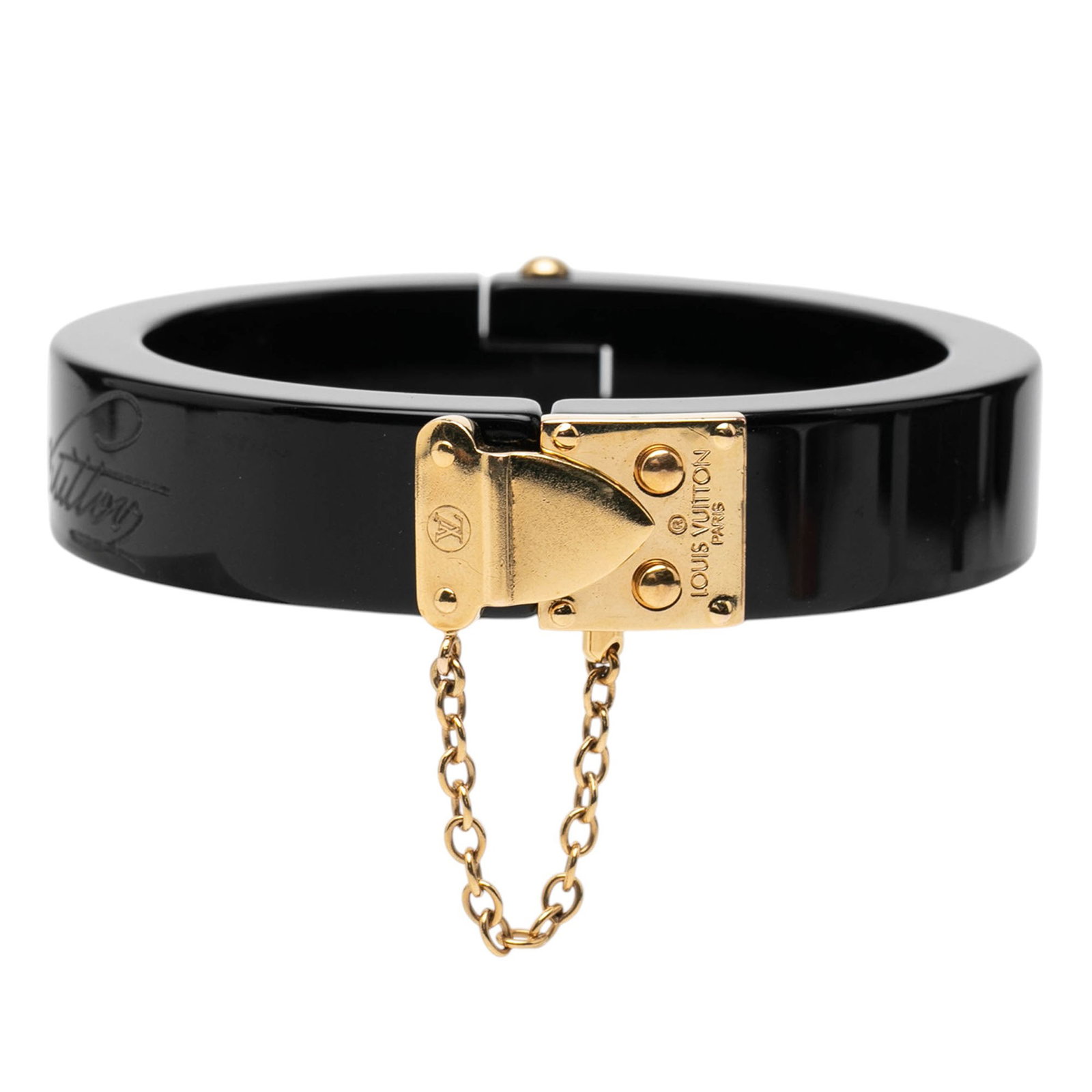 Louis Vuitton Black Resin Lock Me Bracelet with Metal Clasp (1 of 5)