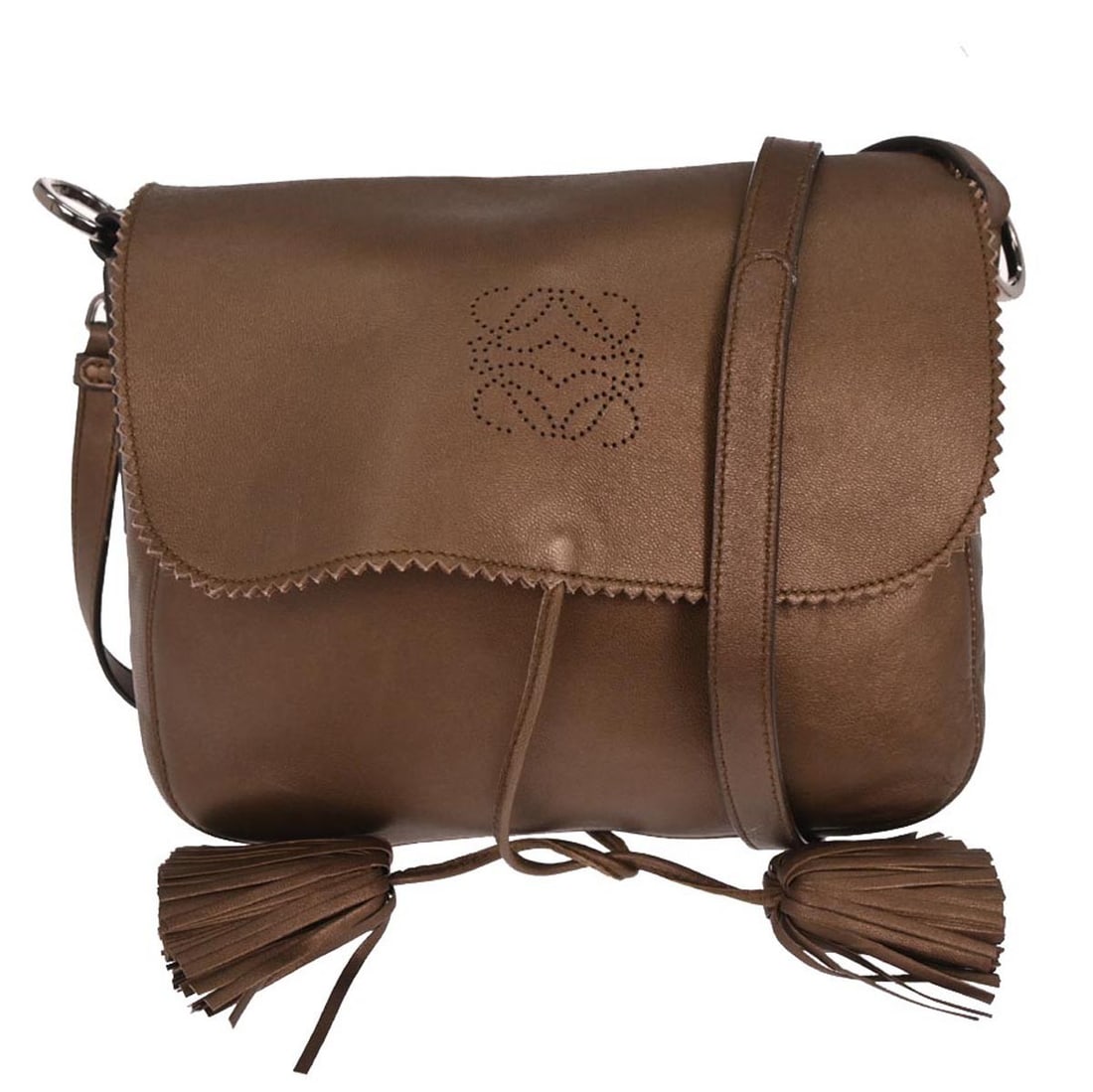 Loewe Flamenco Medium Brown Sheepskin Leather Shoulder Bag with Flap Closure (1 of 10)