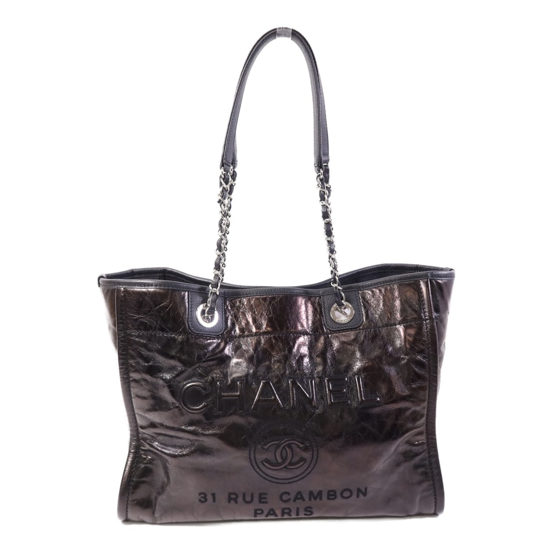 Black Calfskin Deauville Tote by CHANEL with Silver Hardware (1 of 14)